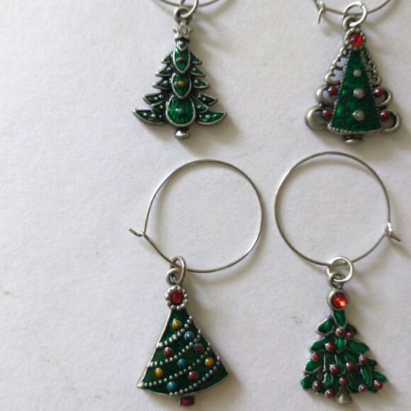 Christmas Tree Wine Glass Markers Charms Set Of 6 Rhinestones Enameled Metal.  - Picture 14 of 14